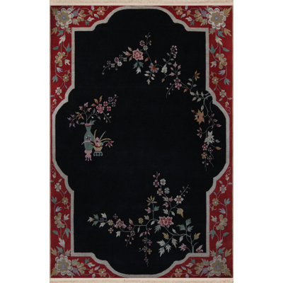 Black Red Themed Ethnic Floral Pattern Creative Vintage Decorative Rug