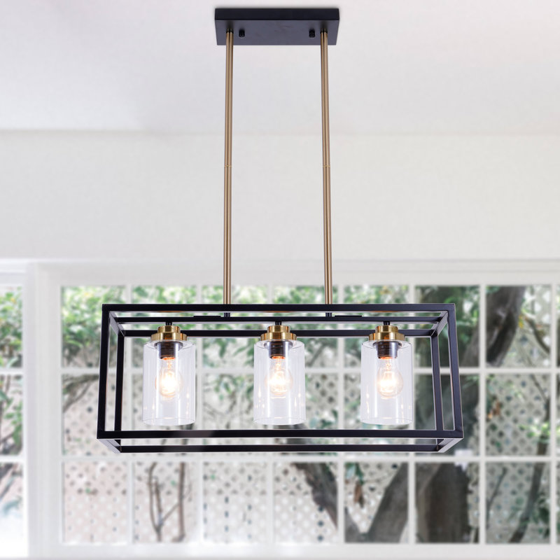 3-Light 26" Dimmable Rectangular Kitchen Island Chandelier