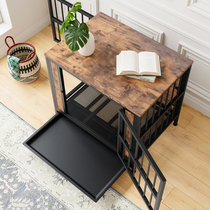 Petite niche pour chien avec portes doubles et plateau à déchets escamotable pour une utilisation en intérieur