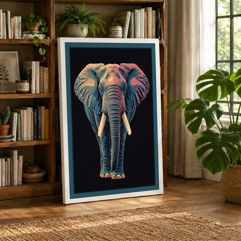 Luminous Elephant Modern 1 Piece Wrapped Canvas Wall Art, 30x20 - 76.2 x 50.8 cm, Black Border
