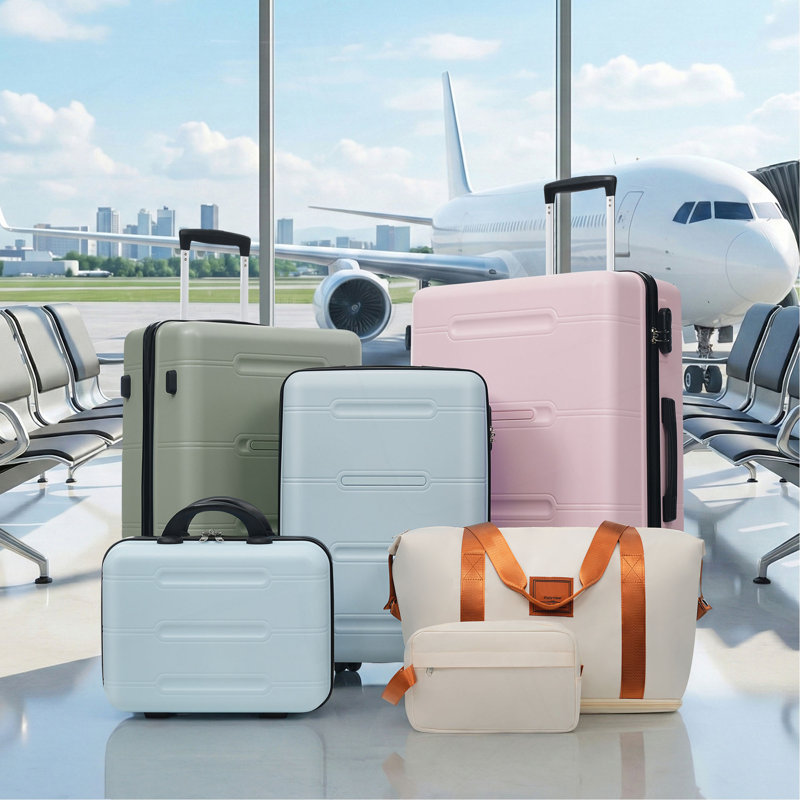 Ensemble de bagage 6 pièces, valise rigide avec roulettes doubles et verrou à mot de passe, Bleu / Vert / Rose