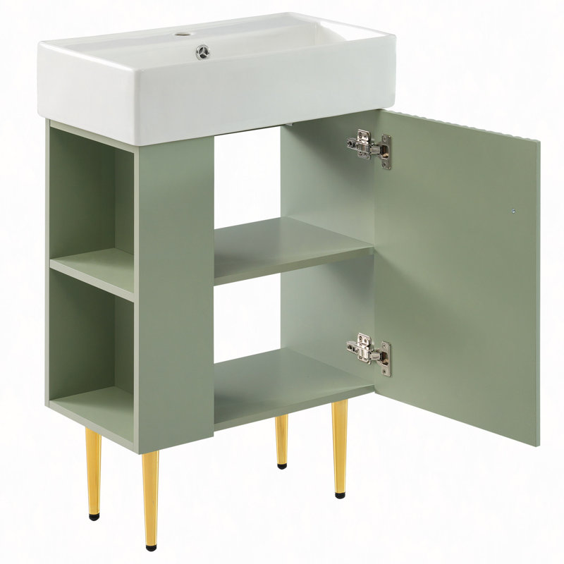 Meuble-lavabo 21,6 po, armoire combinée, meuble de rangement pour salle de bain, lavabo simple en céramique, rangement à gauche