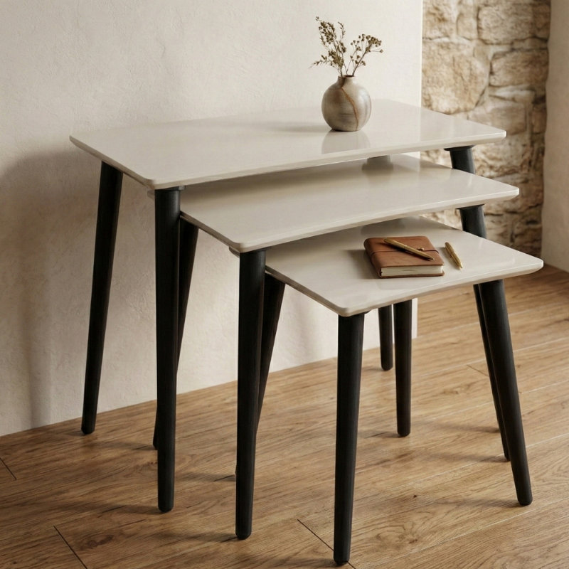 Nesting Side Tables Set Of 3 Mdf Top With Solid Wood Legs