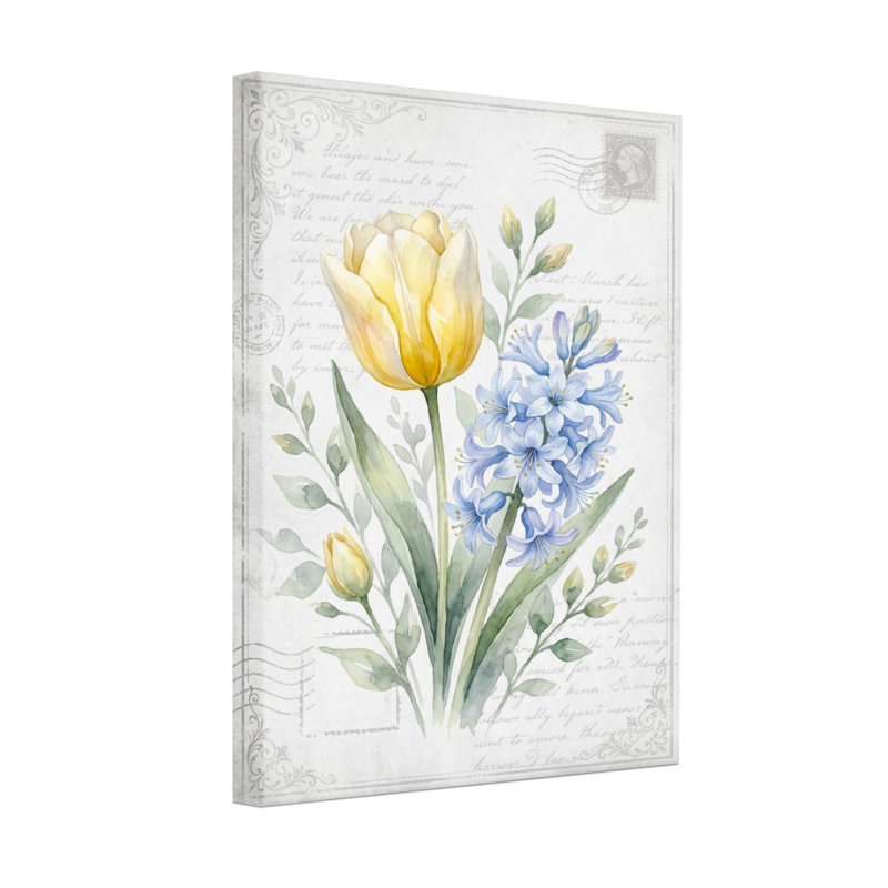 Plantes et fleurs, tulipe jaune, jacinthe bleue, motif floral, H 24 po x l 16 po