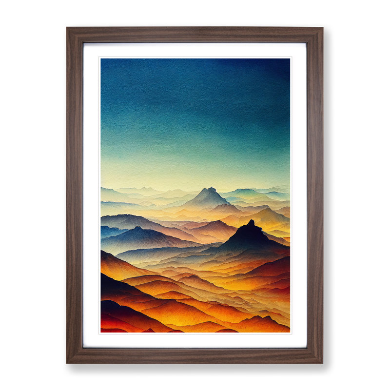 Mountain Landscape Watercolour No.1 - Framed Print, 64cm H x 46cm W x 2cm D, Walnut