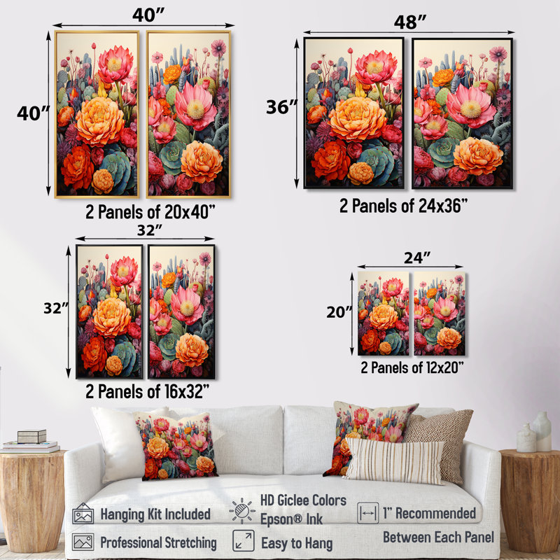 Zane - ensemble de 2 reproductions d'art sur toile orange, H 20 po x l 24 po, Impression encadrée flottante, Blanc