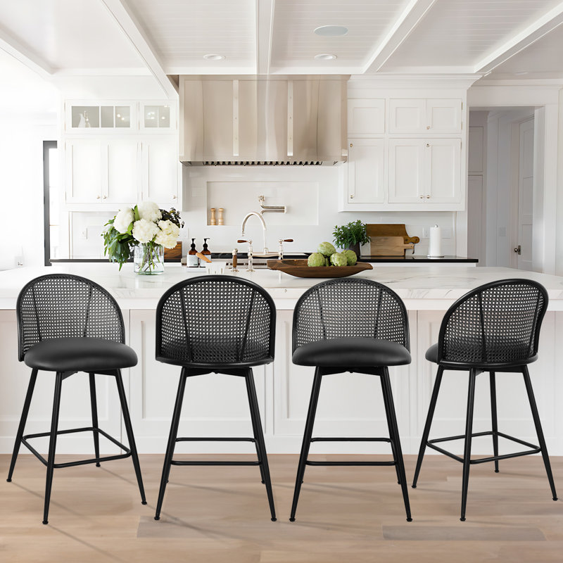 Arvon Swivel Upholstered Counter & Bar Stool, Black, Counter Stool (26” Seat Height), Black
