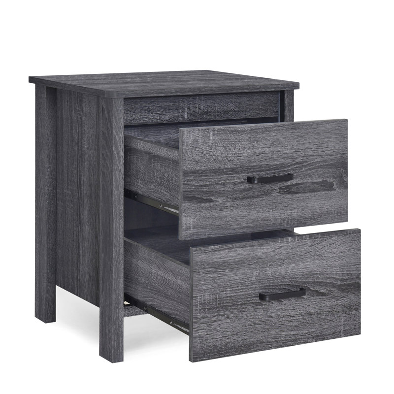 Table de chevet gris foncé en faux bois avec méthode d'assemblage simple et sans outil