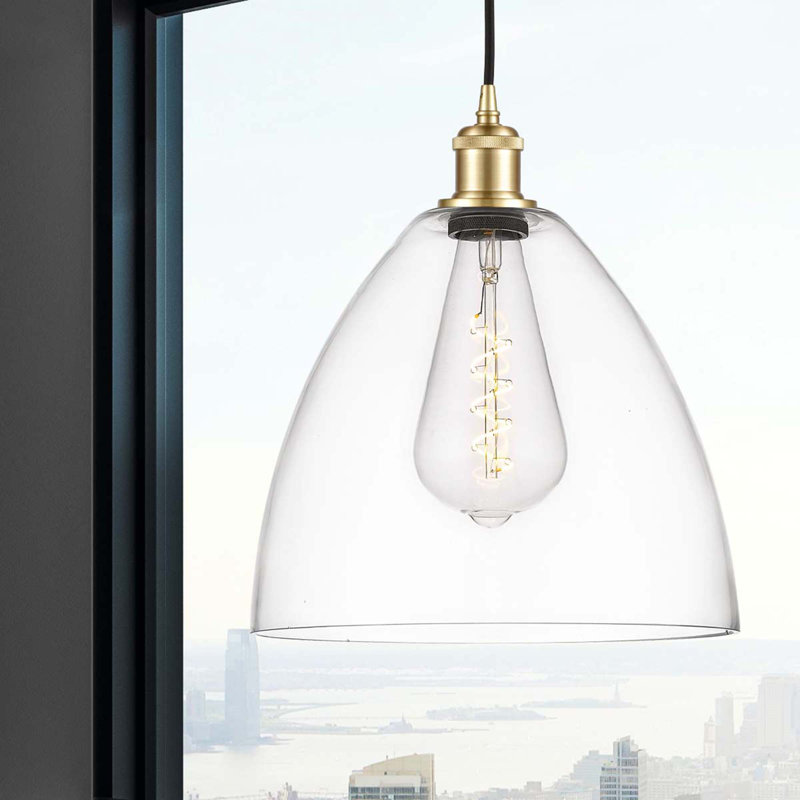 Luminaire suspendu en forme de dôme à 1 lumière Angelia, H 14,75 po x l 12 po x P 12 po, Transparent, Or satiné