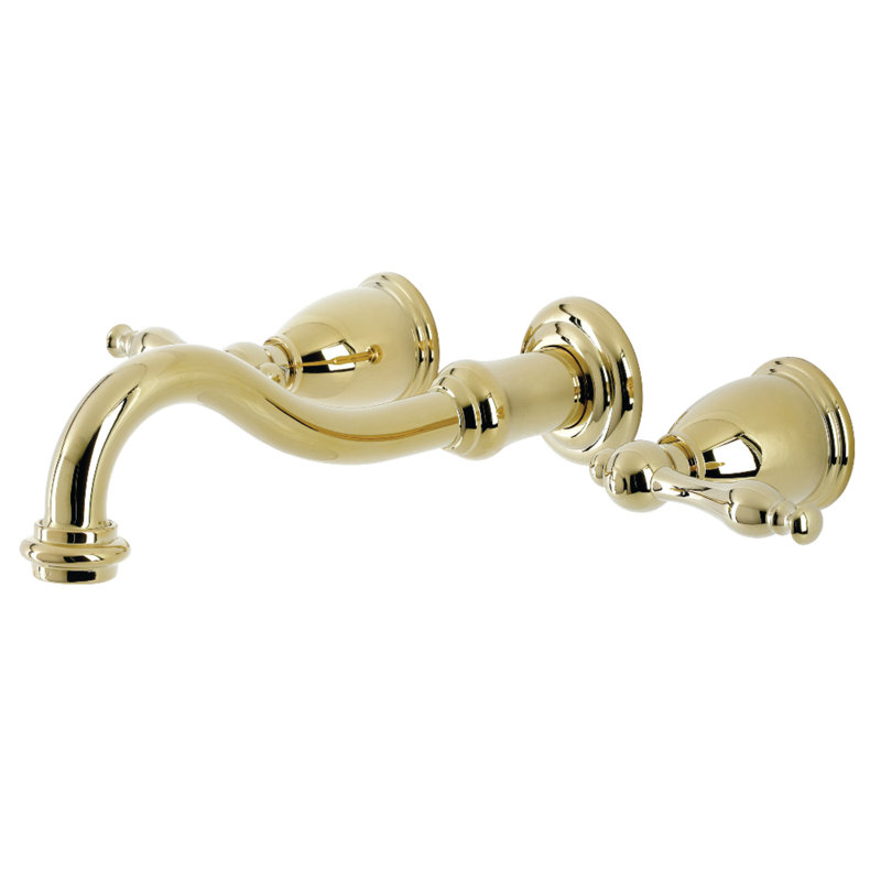 Kingston Brass Vintage Two-Handle 3-Hole Wall Mount Bathroom Faucet, Polished Brass
