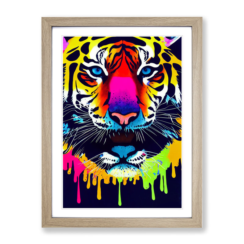 Tiger Splash No.5 Abstract 1 Piece Single Picture Frame Painting, 64cm H x 46cm W x 2cm D, Oak Framed