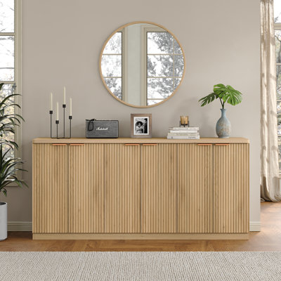 Buffet Sideboard Cabinet With Storages, Fluted Modern Buffet Table Coffee Bar Wine Bar Storage Cabinet With Doors & Shelves For Dining Room, Living Ro