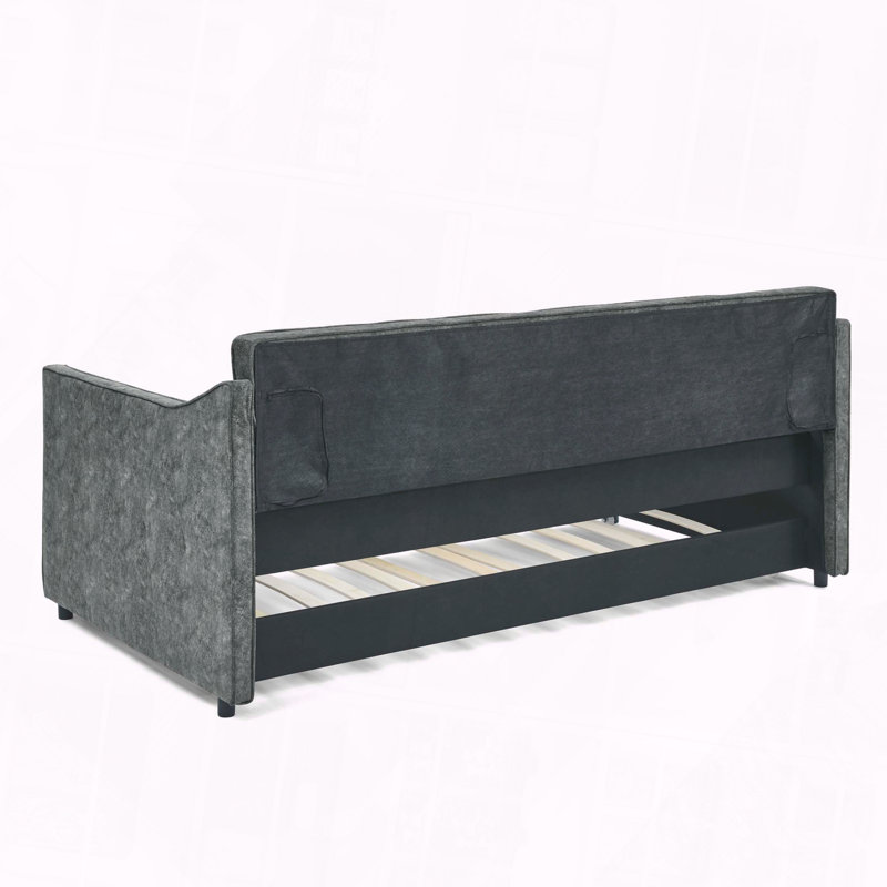 Daybed Trundle Upholstered Tufted Sofa Bed Waved Shape Arms