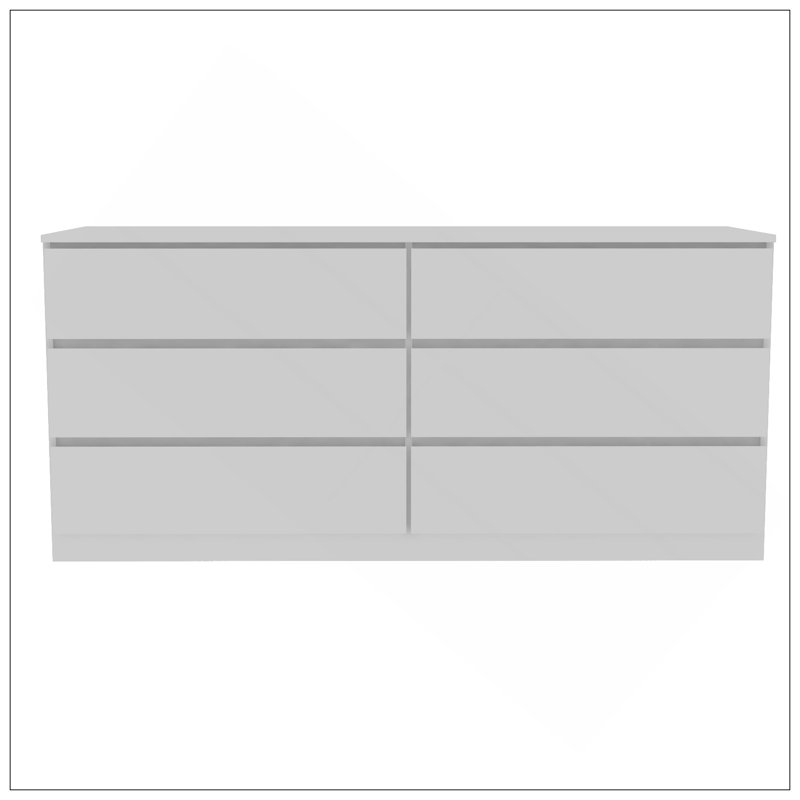 Commode double 6 tiroirs, dessus, blanc, Blanc