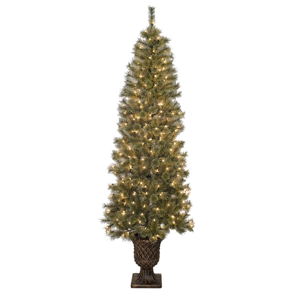 The Holiday Aisle® 7' Green Pine Artificial Christmas Tree with 200 White Lights & Reviews | Wayfair
