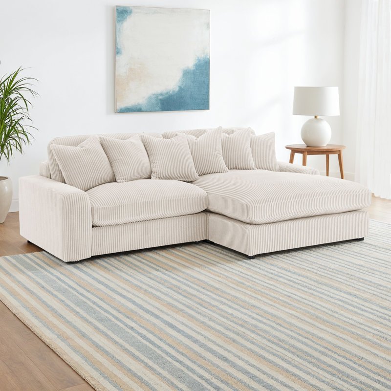 Canapé et méridienne de 106 po de large Ashil, Sand Corduroy (Fine-wale), H 34 po x l 105 po x P 70,5 po