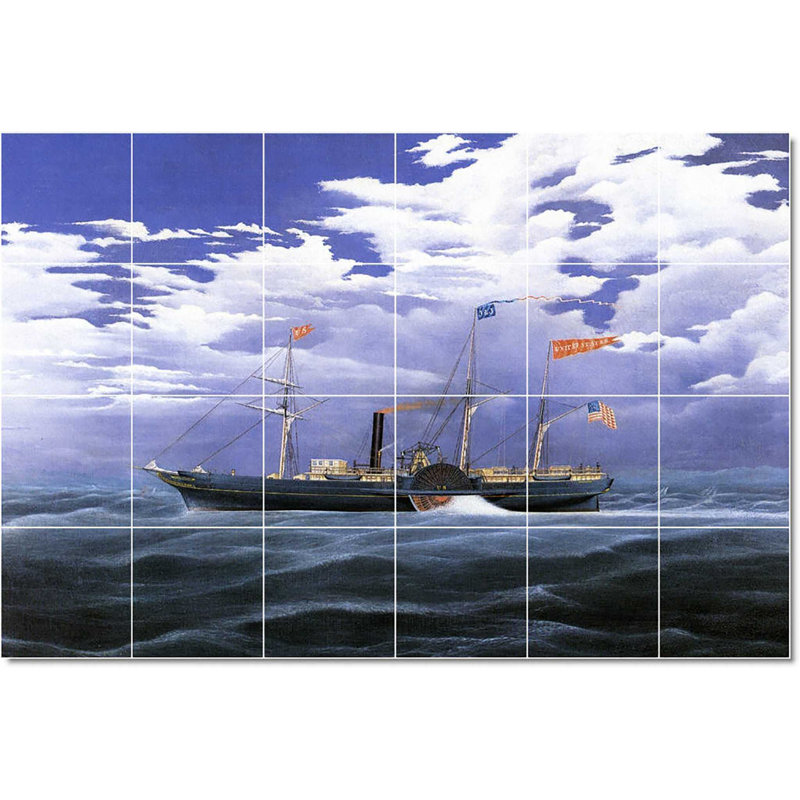 Carreau de céramique décorative 25,5 po x 17 po 4,25 po x 4,25 po, Peinture de bateau James Bard W22117