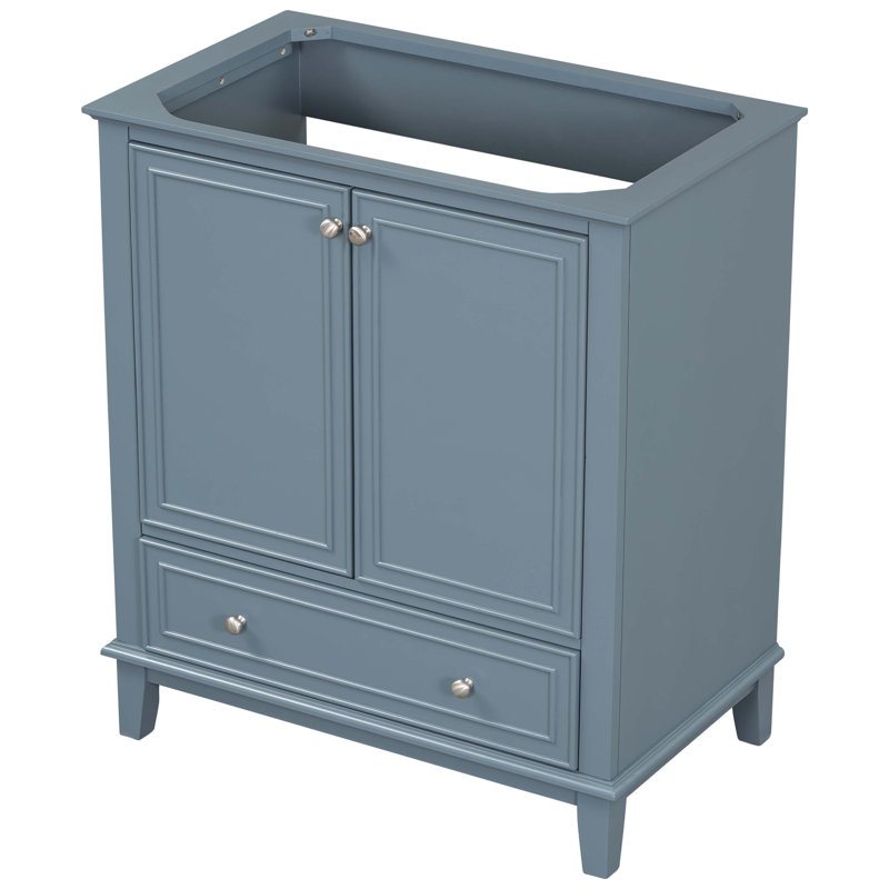 30" Blue Solid Wood Freestanding Bathroom Vanity Base