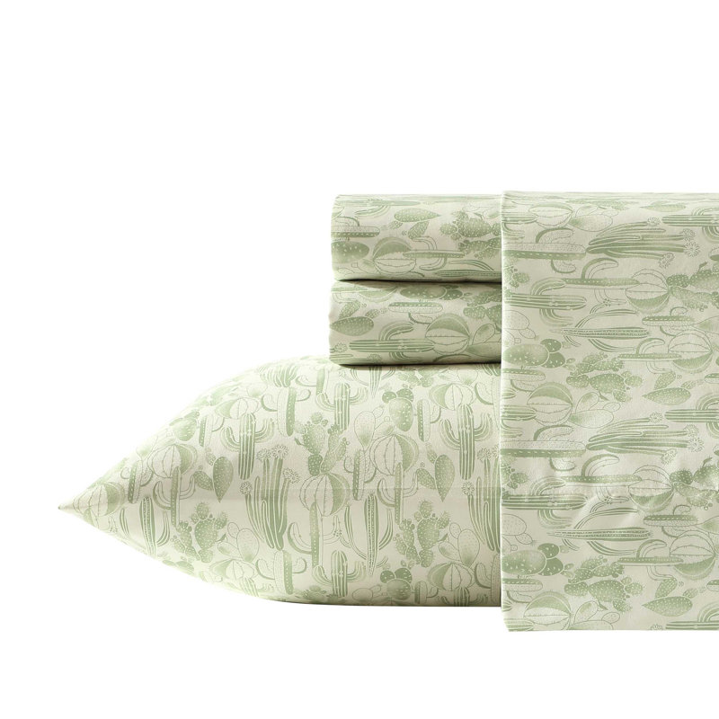Wrangler Printed Cozy Novelty Sheet Sets, King Sheet Set with 2 Pillowcases, Watercolor Cactus Green