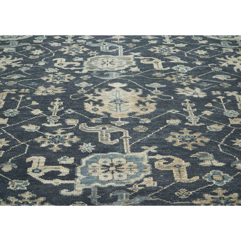 Tapis gris en laine noué à la main 8 pi 8 po x 12 pi 2 po Oushak