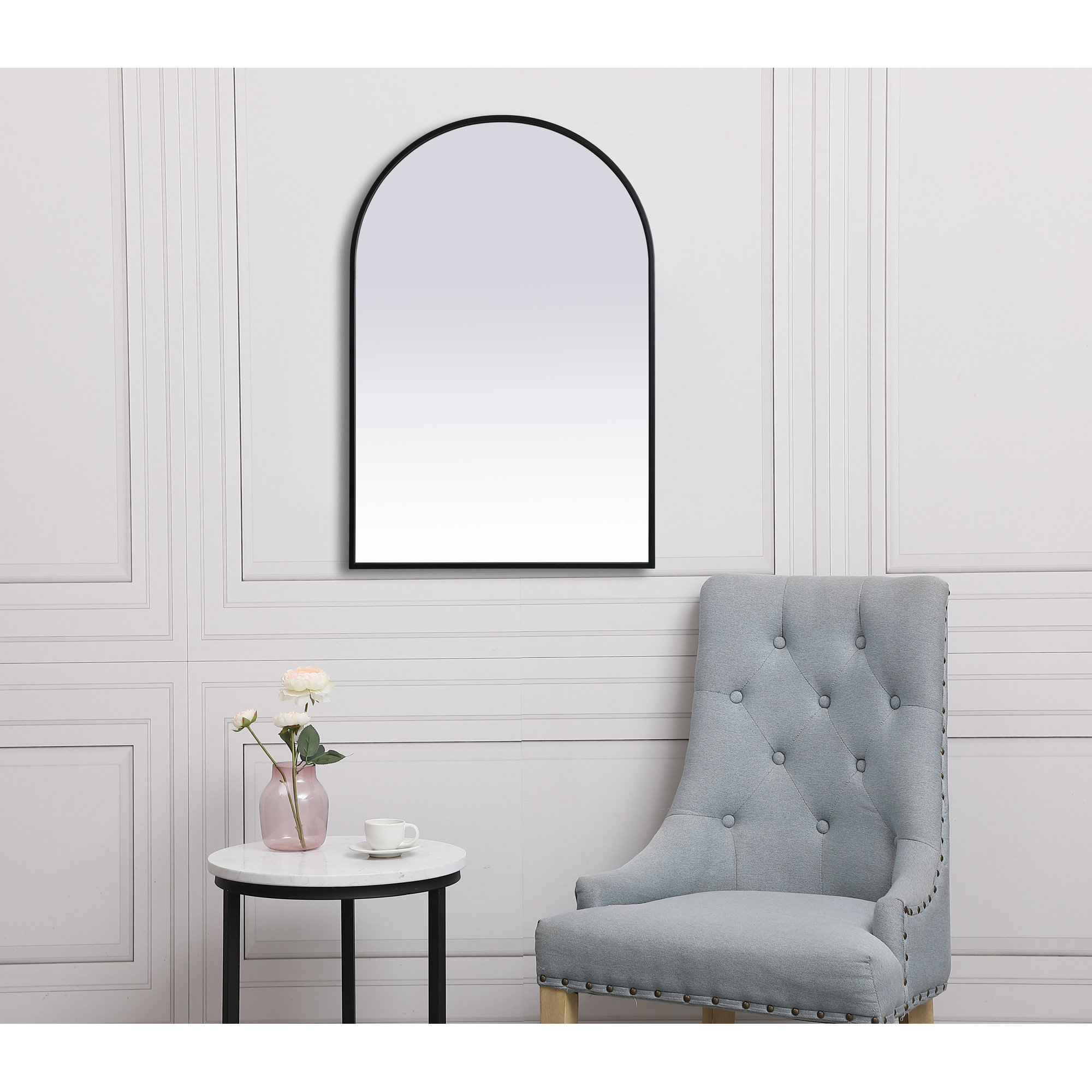 Sabine Metal Arch Wall Mirror, 36" x 24", Black
