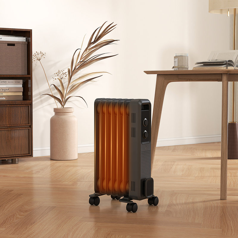 Demi Oil Filled Radiator Portable Electric Heater Grey, 5118 BTU, 1500 Watt, 60" H x 35" W x 24" D
