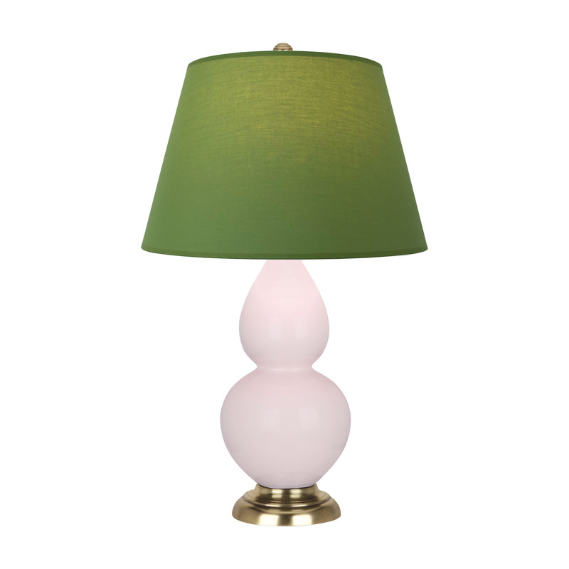 Petite lampe d'appoint à double gourde, Laiton antique, Thé vert / taupe, Eau de rose