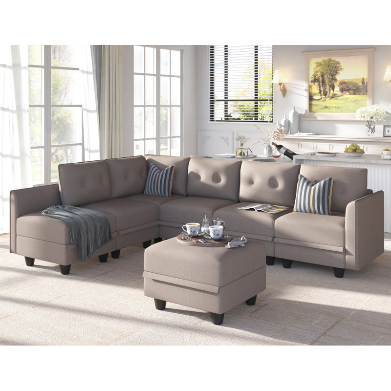 Breseis Upholstered L-Shaped Sectional Reversible, Camel Polyester Blend