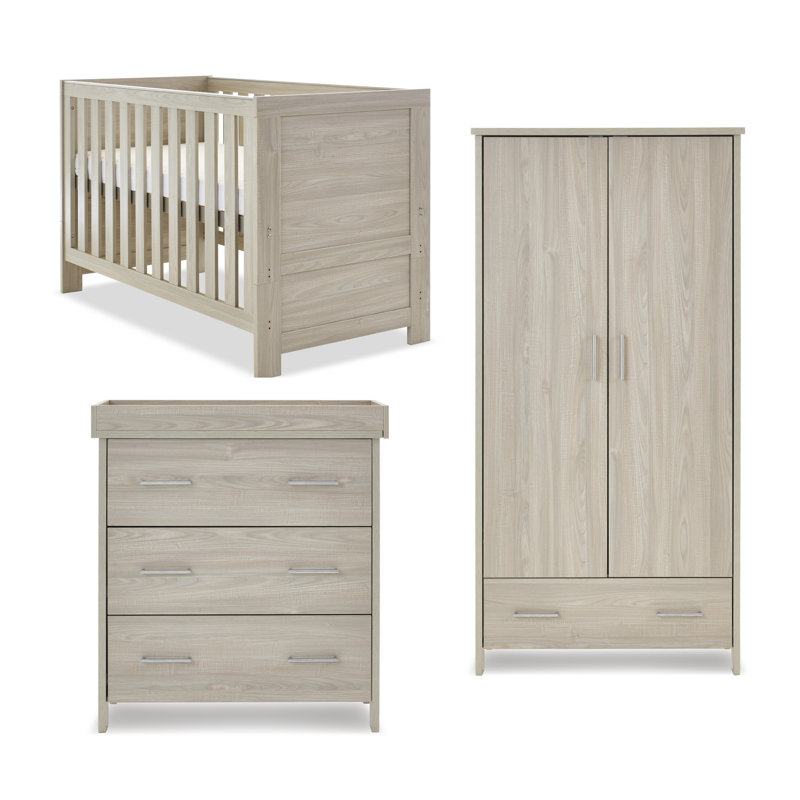 Nika Cot Bed 3-Piece Nursery Furniture Set, Grey Wash