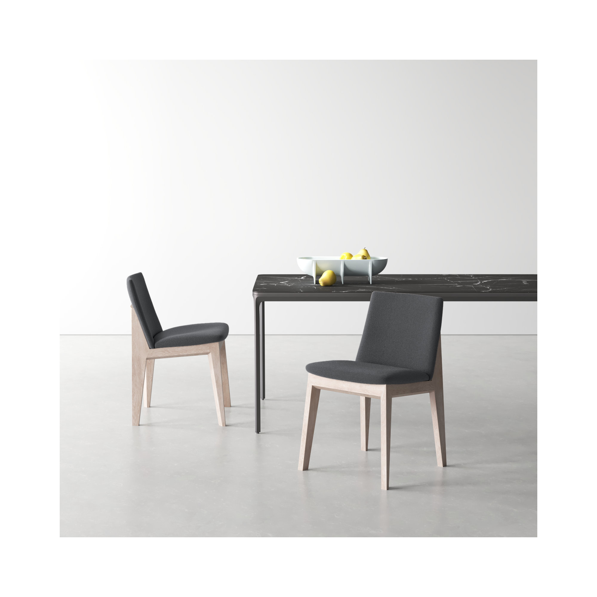 Anrey Solid Wood Upholstered Dining Chair, Dark Gray, Natural