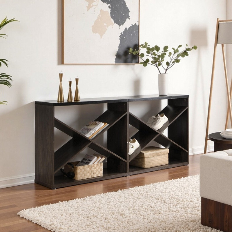 Console de style campagnard 70,87 pouces avec design en forme de X détachable, tablette de rangement extra-longue pour l'entrée, le couloir ou le salon - noir