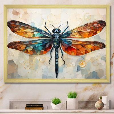 Orange Dragonfly Insects Flight Geometric I - Dragonfly Wall Art