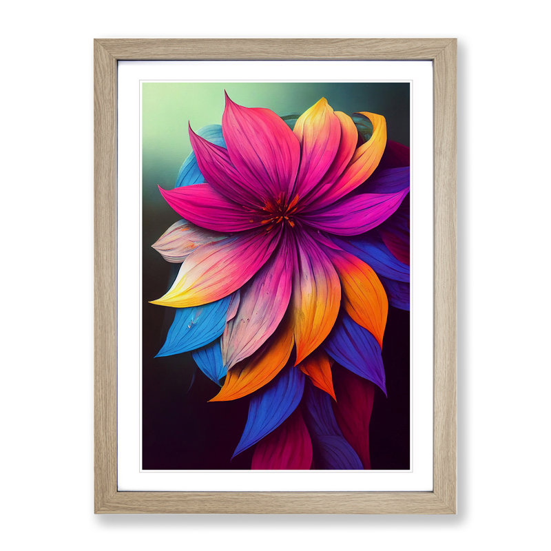 Brilliant Flower - Single Picture Frame Painting, 34cm H x 25cm W x 2cm D, Oak