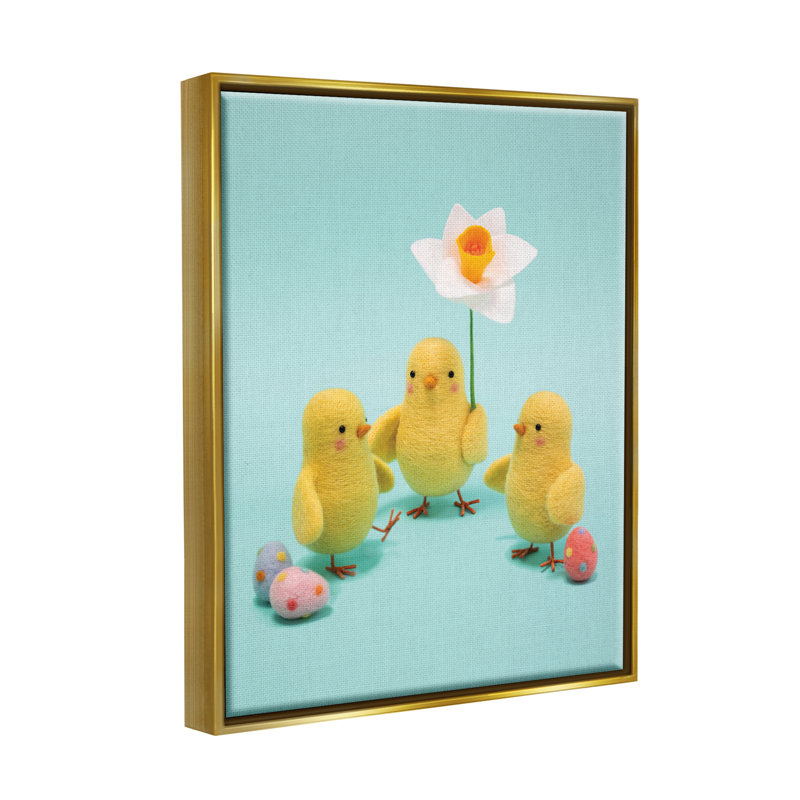 " Spring Chicks Floral Easter Eggs " by Lemon & Sugar, 25" W x 31" H x 1.7" D, Metallic Gold Floater Frame