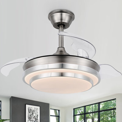 Gerede 36" Three Blade LED Retractable Ceiling Fan With Remote Control And Light Kit
