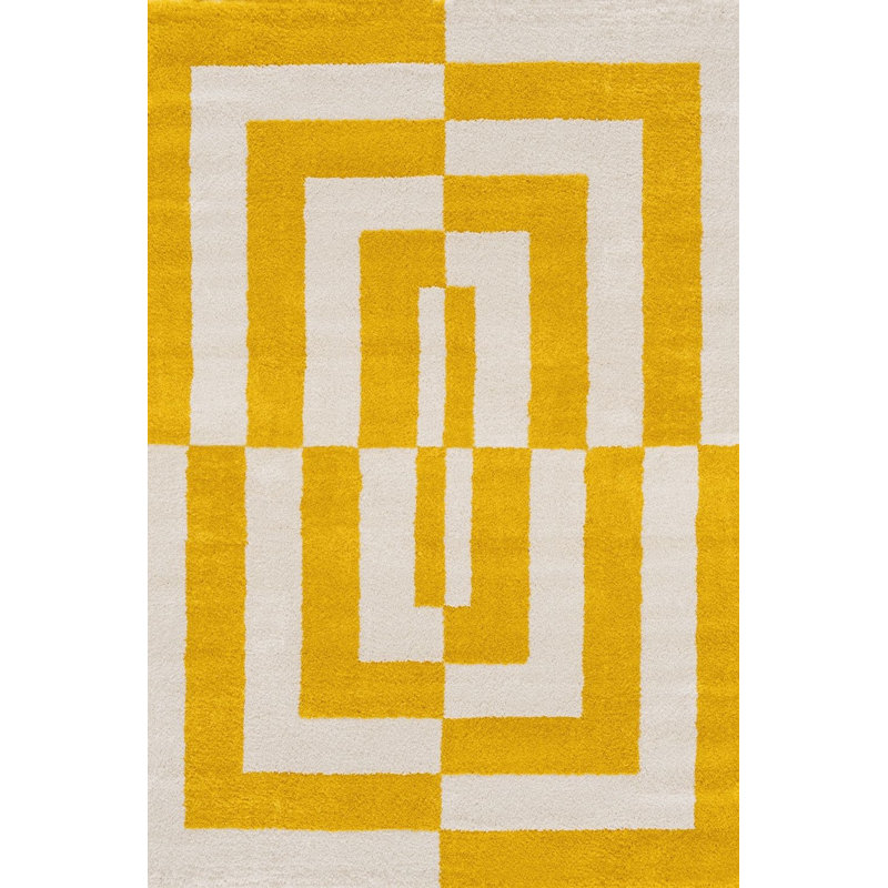 Joli Geometric Area Rug Soft Dense Pile for Living Rooms and Bedrooms, Yellow/White, Rectangle 160 x 230 cm