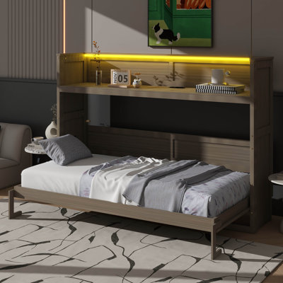 Lit escamotable simple TG avec bureau intégré, éclairage DEL et port de charge USB