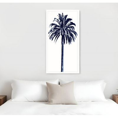 Palmier bleu III, art mural encadré blanc