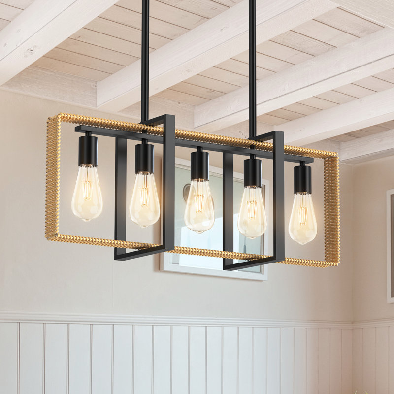 Éclairage d'îlot de cuisine 30,7 po - lustre linéaire noir mat à 5 lumières avec hauteur réglable, plafonnier rectangulaire pour salle à manger et îlot de cuisine