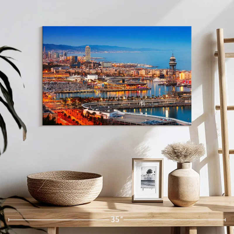 Port Sirci de Barcelone la nuit, H 16 po x l 24 po