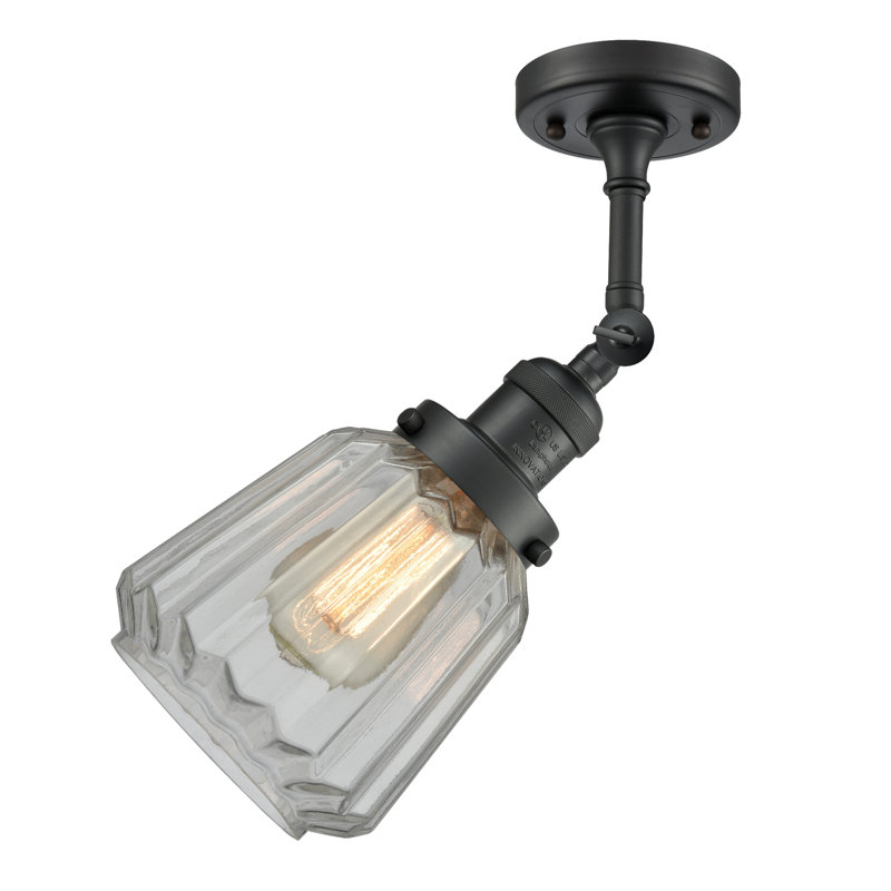 Vinson Glass Semi Flush Mount, Clear, Matte Black, 6 Watt Vinage LED Bulb