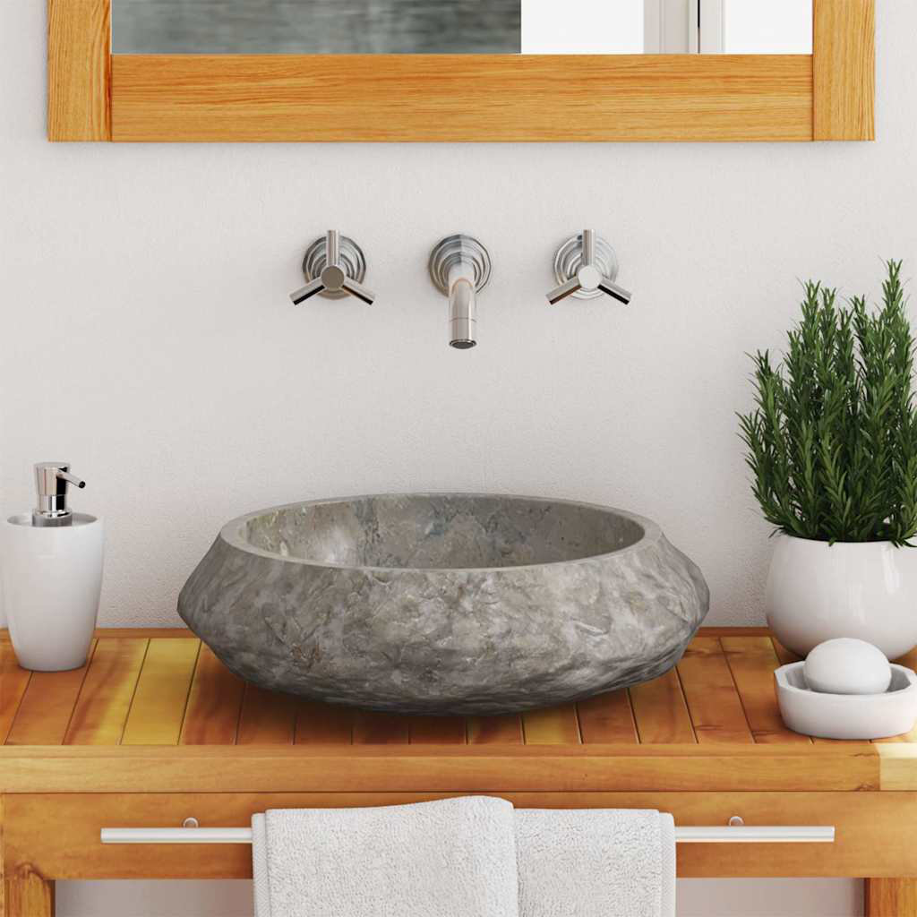 Travers Grey Marble Handmade Oval Bathroom Sink