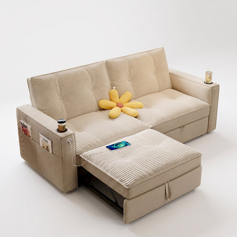 Canapé-lit multifonctionnel 2-en-1 pour petits espaces, P 73,2 po x l 32,2 po x H 36,6 po, P 63 po x l 70,86 po x H 36,2 po
