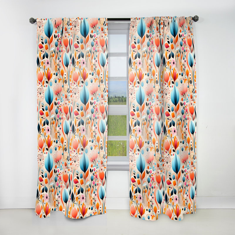 Minimaliste motif de fleurs pastel I - rideau obscurcissant géométrique Mid-Century - 1 panneau, L 52 po x L 120 po