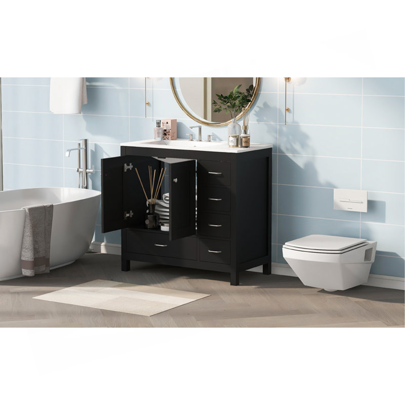 Meuble-lavabo élégant avec lavabo en céramique et rangement spacieux, idéal pour les salles de bain modernes