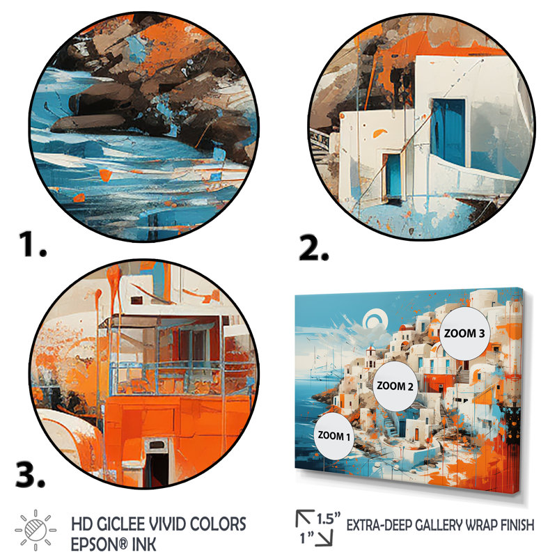 Paysage coloré de Santorin en Grèce IV - Santorini, art mural, Cadre flottant doré, H 30 po x l 40 po x P 1,5 po