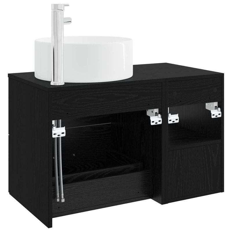 Vanity & Mirror Set, Black Oak
