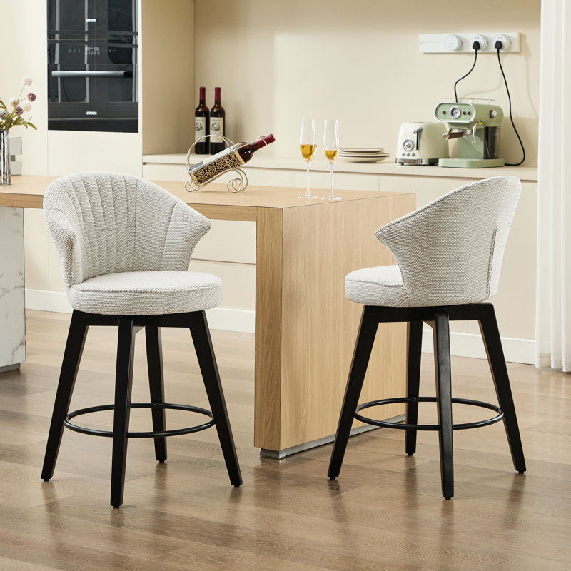 Tabouret de bar pivotant à hauteur de comptoir blanc de 25 po avec 2 pieds en bois massif, revêtement en chenille, pieds de nivellement pour la cuisine, le pub, les tabourets de décoration de salle à manger, blanc, avec îlot de cuisine, Home Graceful