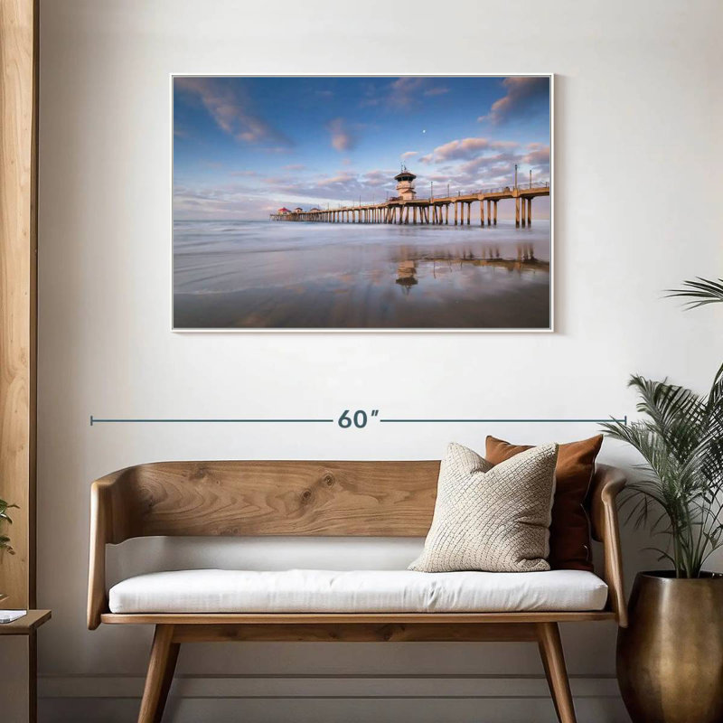 Coastal Huntington Pier, Cadre flottant blanc, 43 po x 29 po