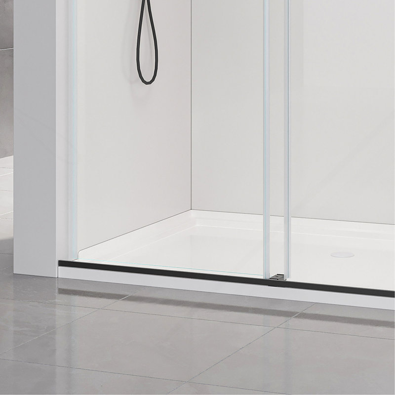 56-60 * 76 pouces Double porte de douche coulissante sans cadre à fermeture en douceur avec verre trempé épais de qualité supérieure (8 mm) et revêtement facile à nettoyer